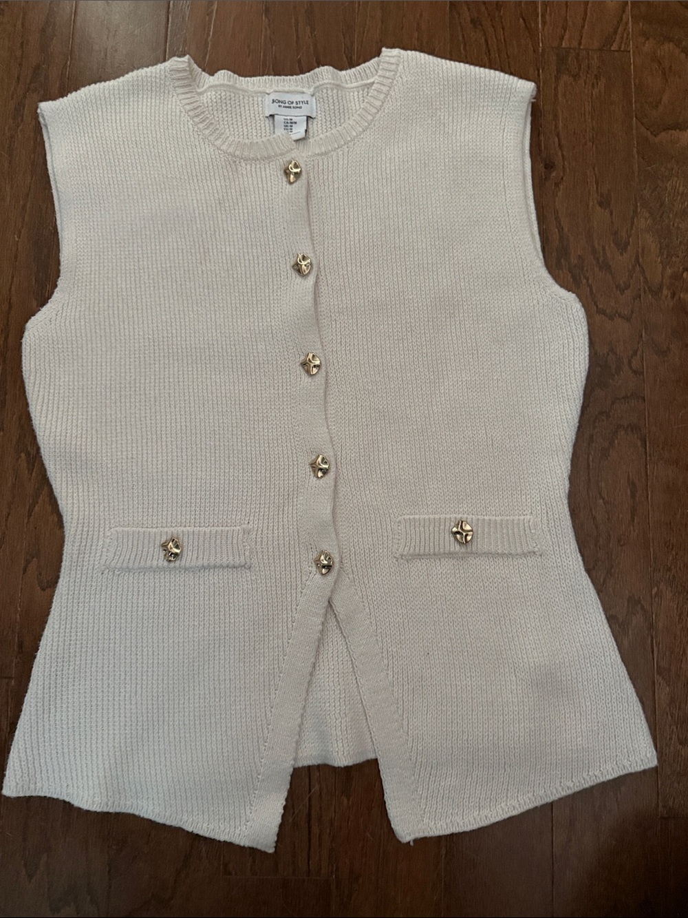 Song of Style Cream Knit Button-Front Sleeveless Cardigan